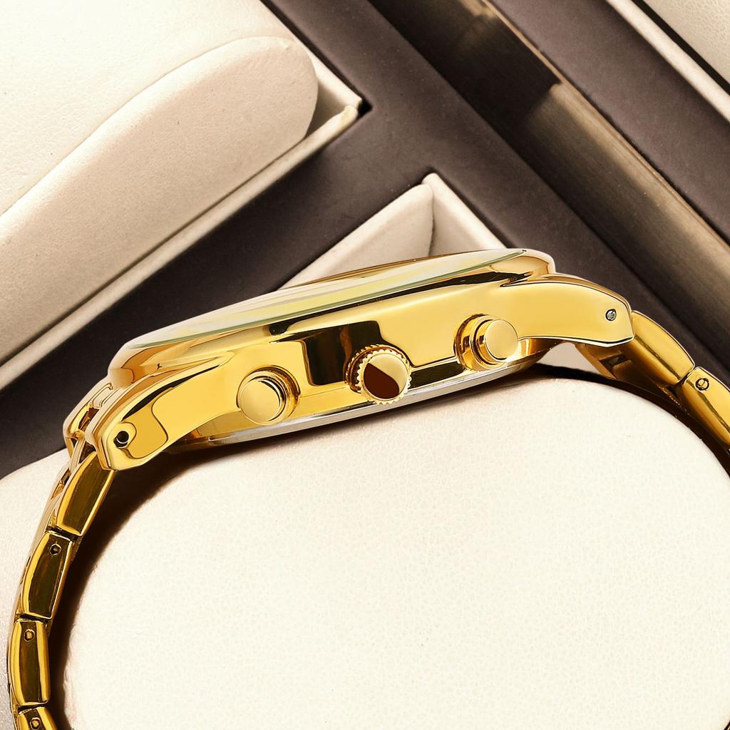 Yalalusi Luxury Gold Shell Roman Scale Multi-Function Men'S Watch, Three-Eye Chronograph Waterproof Business Watch