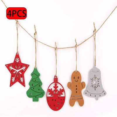 4 STÜCKE Weihnachten Filz Ornamente Hängende Dekorationen - Lebkuchenmann/Weihnachtsbaum/Stern/Glocke für Feiertags-Weihnachtsdekoration