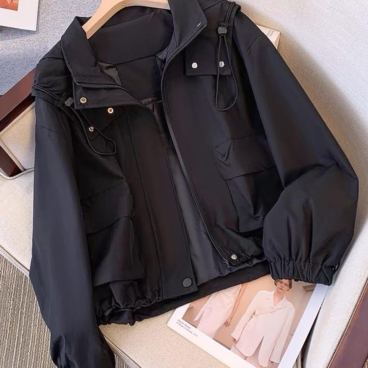 2025 Petite Women's Spring/Autumn Workwear: Thin, Short, Loose Hooded Casual Jacket