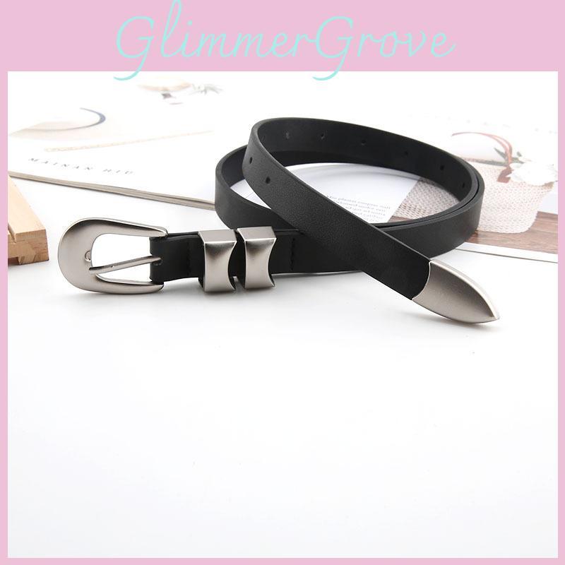 Minimalist Pu Leather Belt For Women With Irregular Silver Buckle For Casual Jeans Wear