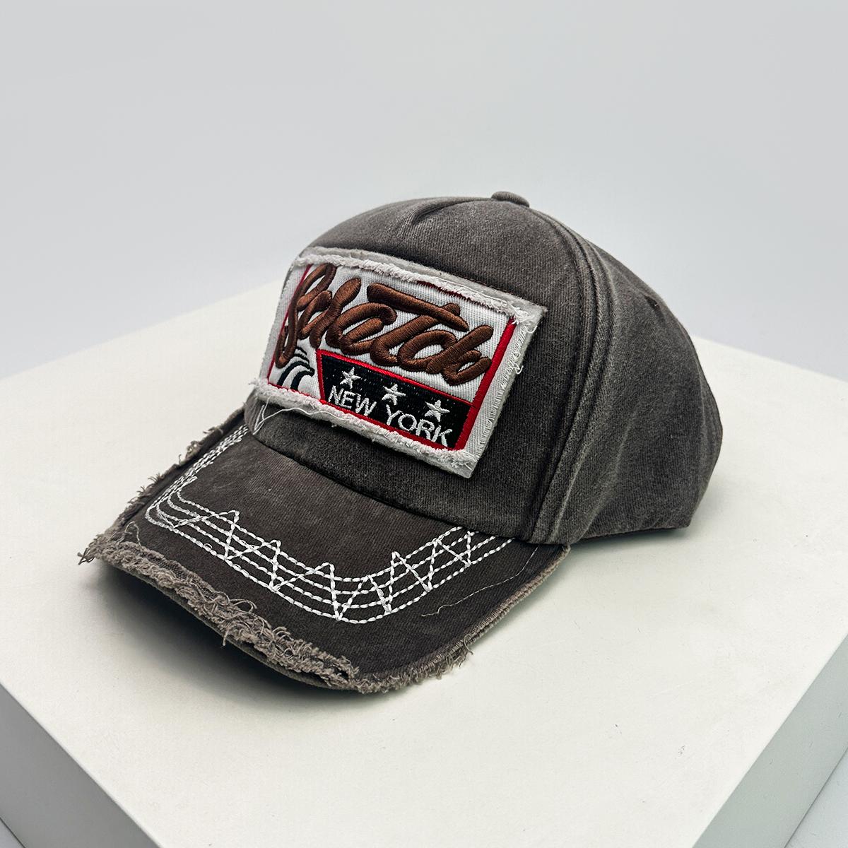 

New Unisex Retro Patch Letter Embroidery Baseball Hats Sunshade Korean Versatile Distress Peaked Caps Personal Fashion Street 52-60cm