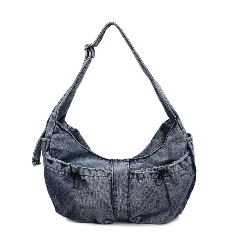 Washed Denim Shoulder Bags Women Large Capacity Canvas Hobos Bags 100% Cott Preppy Style Casual Totes Korea Cloth Packages