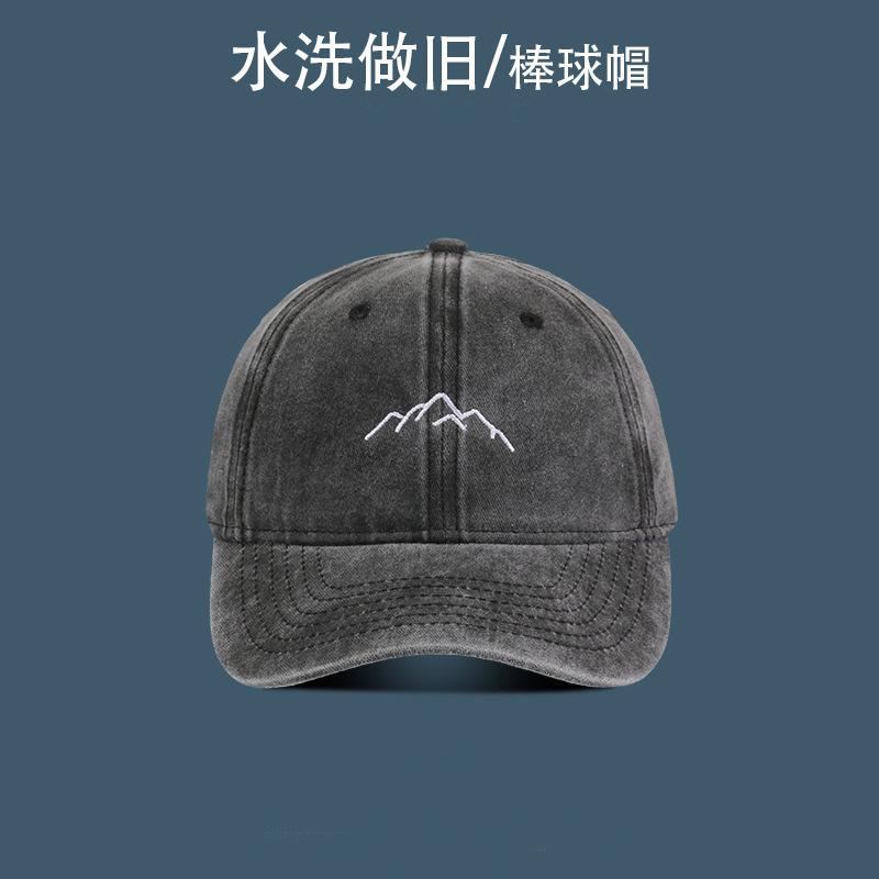 

Washed soft top mountain peak embroidered baseball cap men s and women s fashion retro old outdoor sunscreen sunshade cap Adjustable