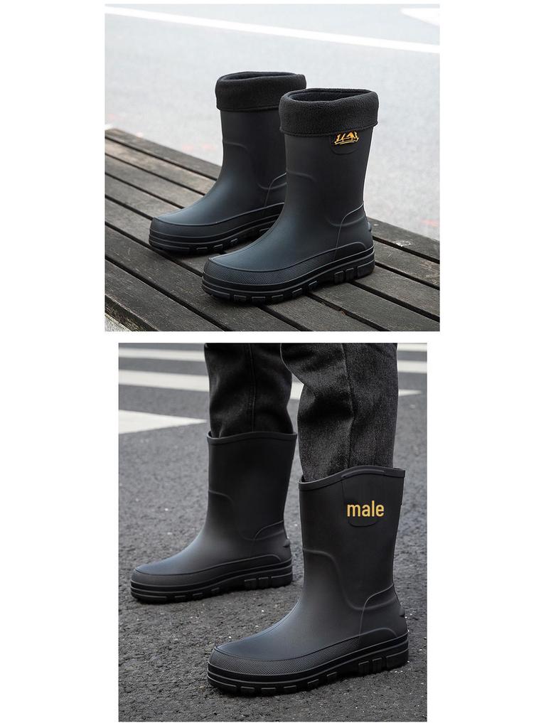 Men's Waterproof Mid-Calf Non-Slip Rain Boots – Fashionable Korean-Style Slip-On Rubber Shoes.