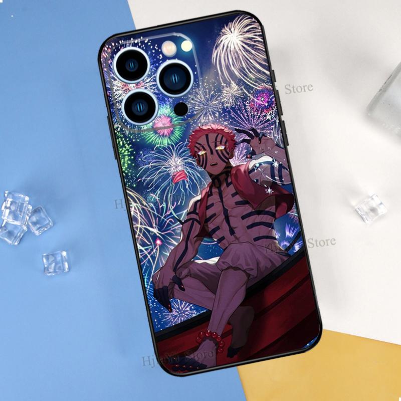 Akaza Kimetsu no Yaiba Anime Hülle für iPhone 11 13 Pro Max 12 mini X XR XS MAX 6 6S 7 8 Plus 5S SE 2020 Handyhülle