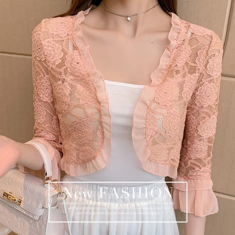 Damen Kurzarm Chiffon Spitzen Bolero: Schulterfreies Sonnenschutz-Schal