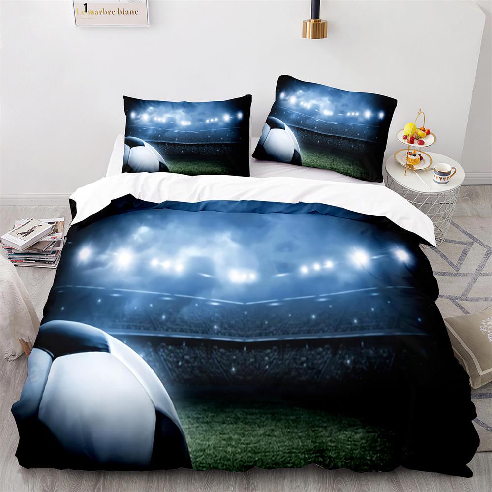Soccer Duvet Cover Set Football Sport Black White Polyester Comforter Cover King Queen Size For Kids Boys Girls Teen Bedding Set