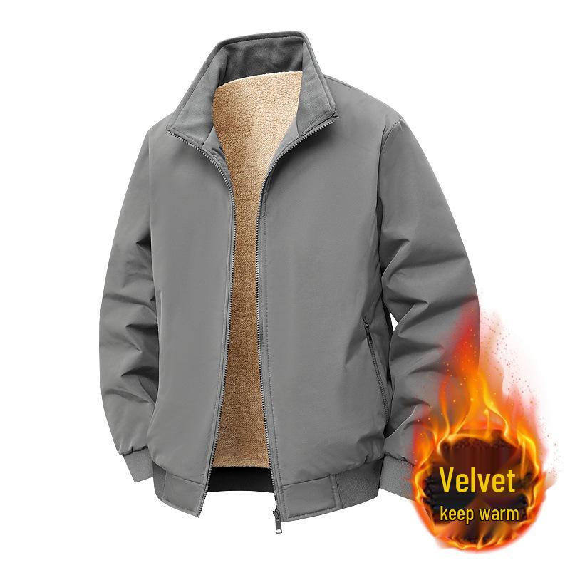 Men's Winter Fleece-Lined Stand Collar Jacket: Warm, Thick, Casual Fashion for Middle-Aged