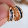 Cute Female White Blue Zircon Stone Round Hoop Earrings  Female Gold Color Wedding Jewelry For Women