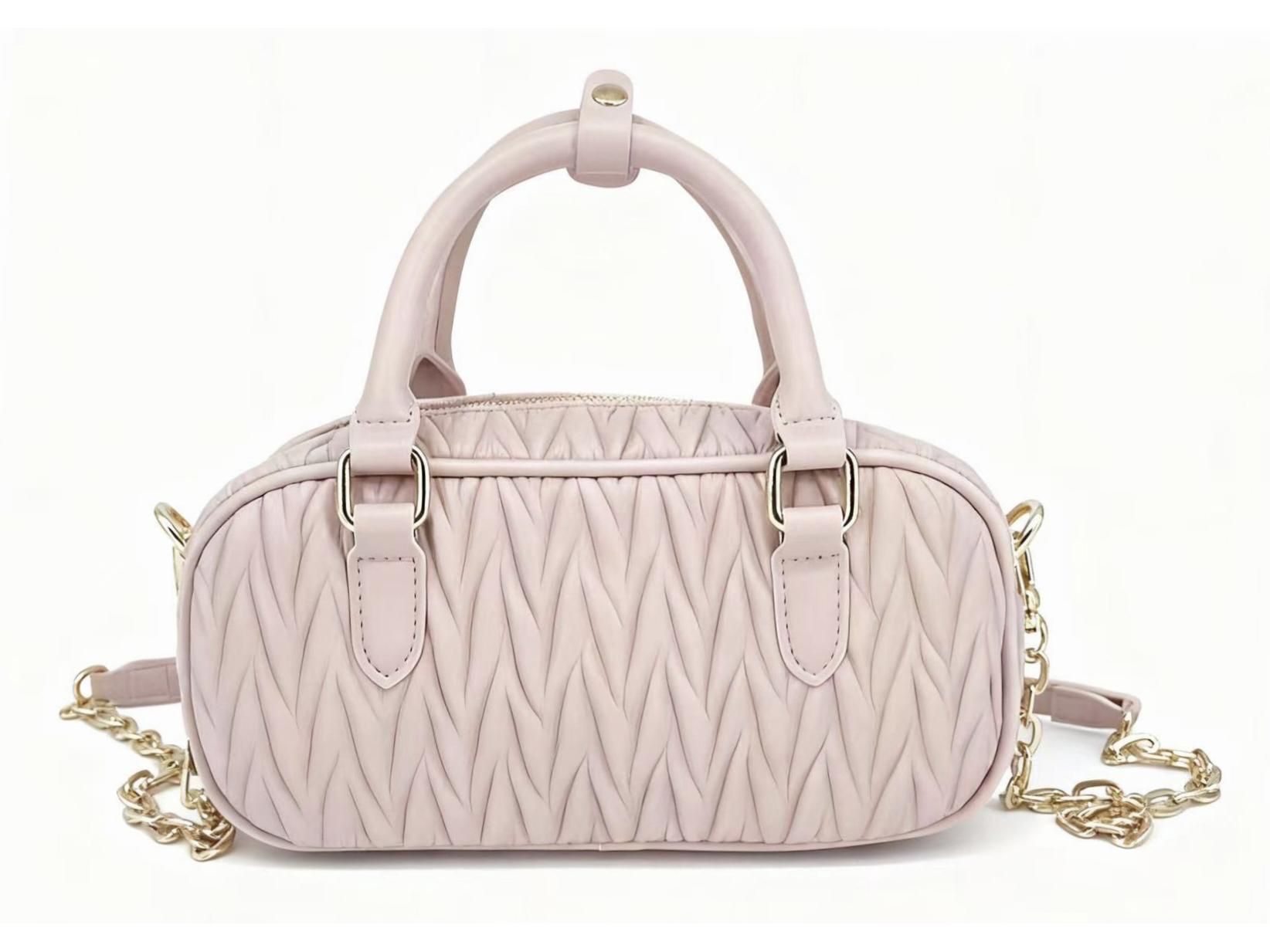 

2025 Stylish Women s Versatile Pleated Bowling Handbag Trendy Boston Bag OEM рожевий
