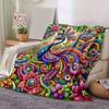1pc Colorful Peacock Amidst Lush Flowers Cartoon Blanket  Seasonal Home Decor Gift for Fans, Soft for Couch, Living Room, Travel, Camping