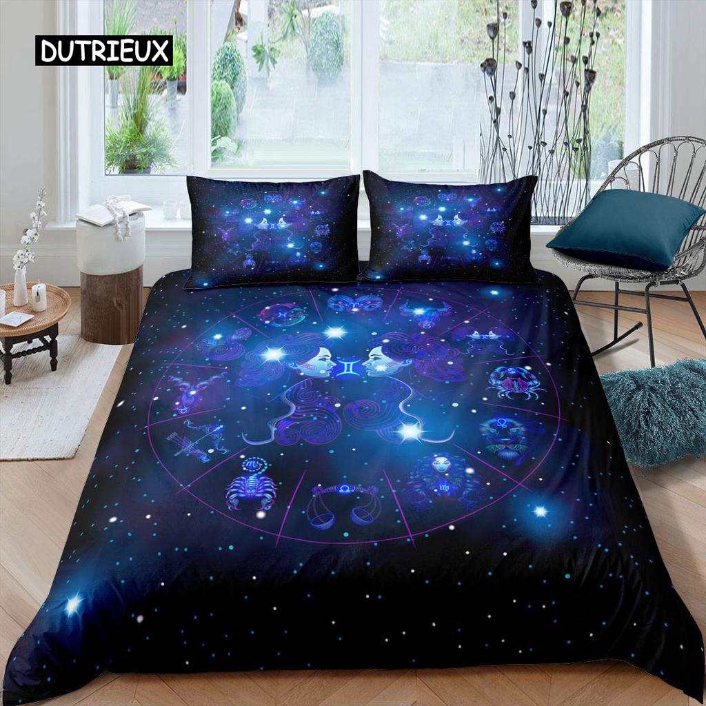 Constellation Duvet Cover Set Golden Pattern Comforter Cover Zodiac Signs Starry Sky Animal Queen Size Quilt Cover for Boy Men