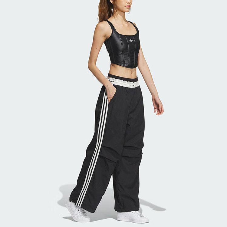 Adidas Originals Retro Sport Three Stripe Color Block Loose Woven Pants Women Pants Black IZ1528