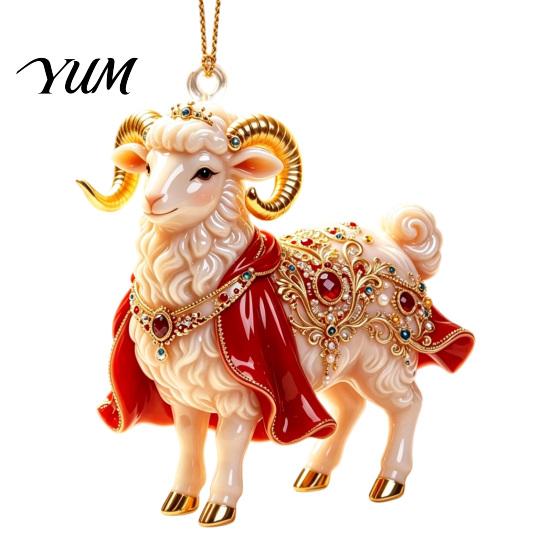 Winter Wonderland Party Supplies 2D Flat Christmas Sheep Hanging Ornament with Lanyard, Acrylic Decorative Holiday Charms Tree Pendant for Home