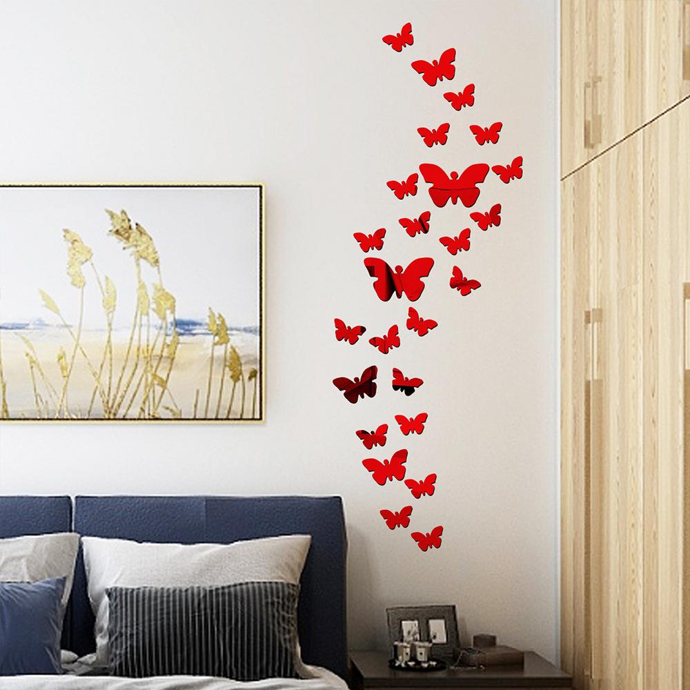 36pcs 3D Mirror Butterfly Wall Sticker Living Room Decor DIY Acrylic Butterflies Wall Decal for TV Background Bedroom Home Decor