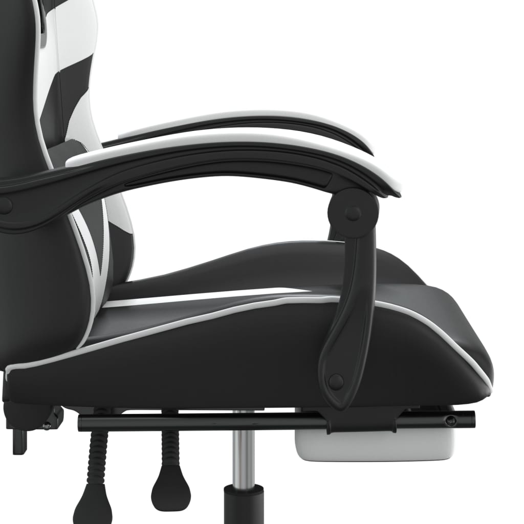 Gaming Chair with Footrest Black and White Artificial Leather