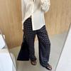 Women Elastic Waist Polka Dot Wide Leg Pants Casual Satin Trousers