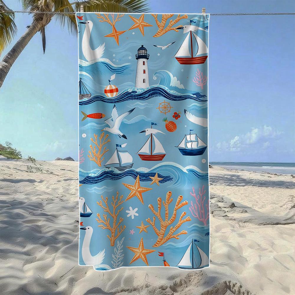 

Marine Nautical Pattern Beach Towel, Soft Quick-Drying, Perfect For Portable Outdoor Travel, Swimming, Camping And Summer Beach W30*H60(CM)