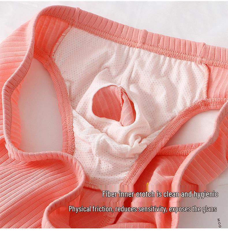 Men's Low Waist Pure Cotton Triangle Underwear with Separated Pouch