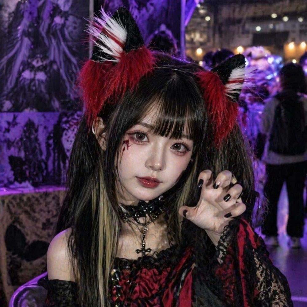 Red Black Wolf Ears Headband Soft Plush Halloween Hair Hoop Faux Fur Headwear Halloween Party