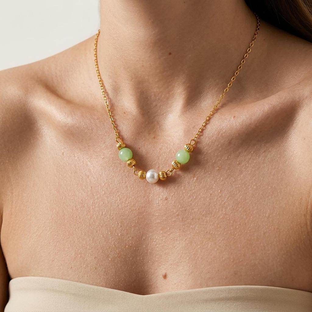 French Candy Color 18K Gold Plated Bead & Pearl Necklace for Women