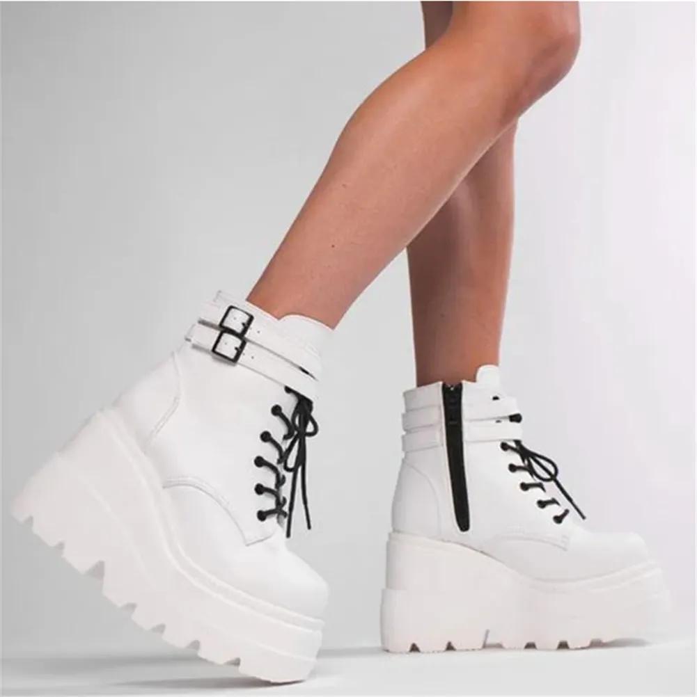 Brand Design Big Sizes Platform High Heels Cosplay Fashionable Autumn Winter Wedges Shoes Ankle Boots Women Booties
