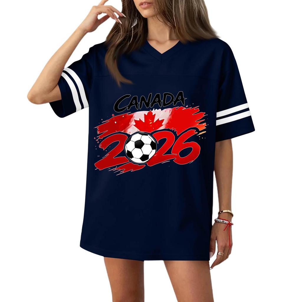 Women V Neck Short Sleeve Casual Soccer Jersey Top Flag 2026 Print Loose Fit Sports T Shirt Blouse