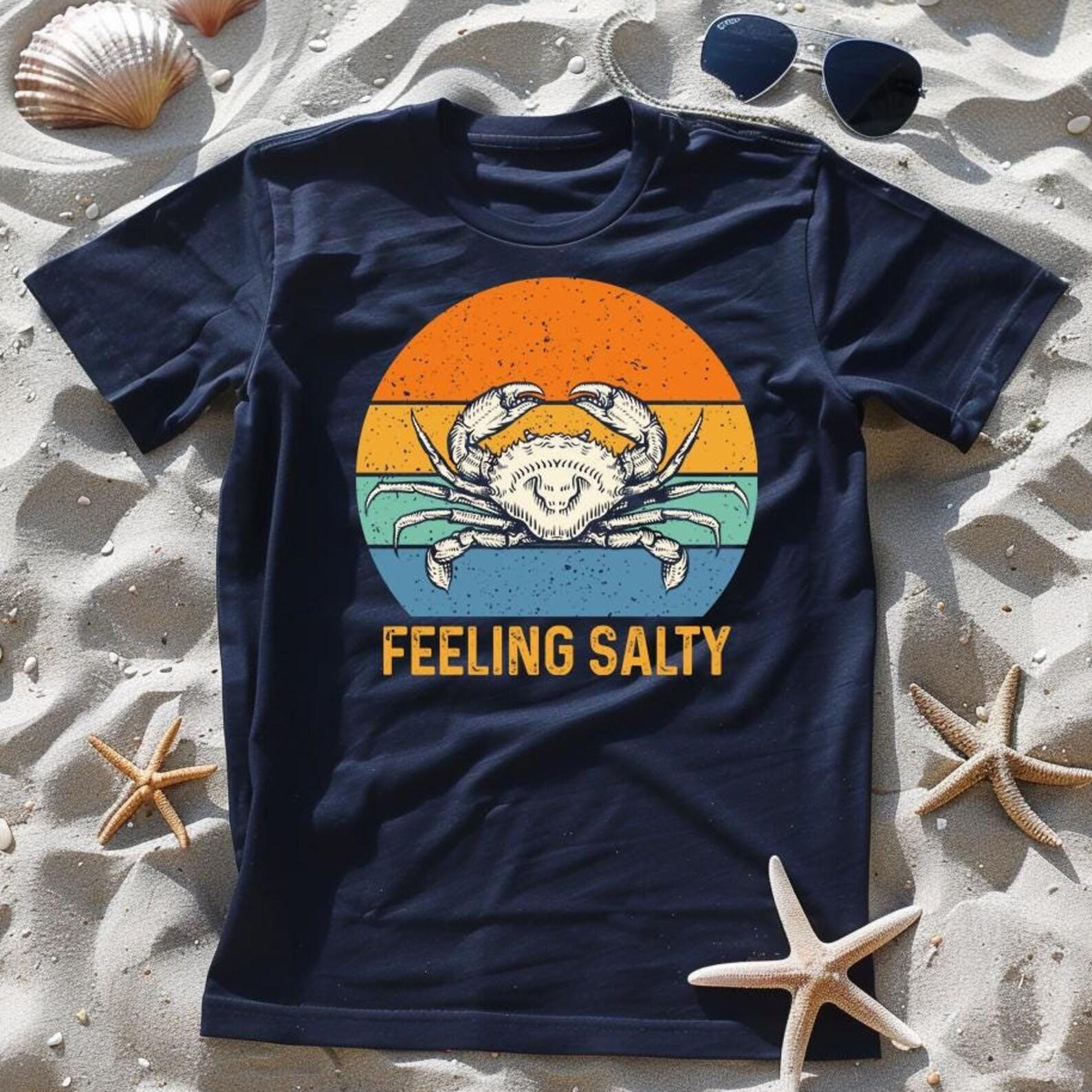 Feeling Salty T-Shirt - Funny Crab With Retro Sunset, Beach Shirt - Unisex 4XL