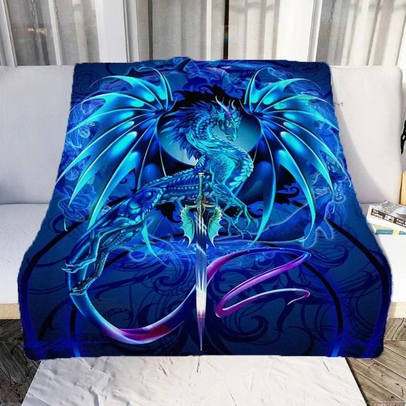Cartoon Dragon Art Throw Blanket Soft Flannel Couch Cover Cozy Animal Pattern for Sofa Bed Mattress