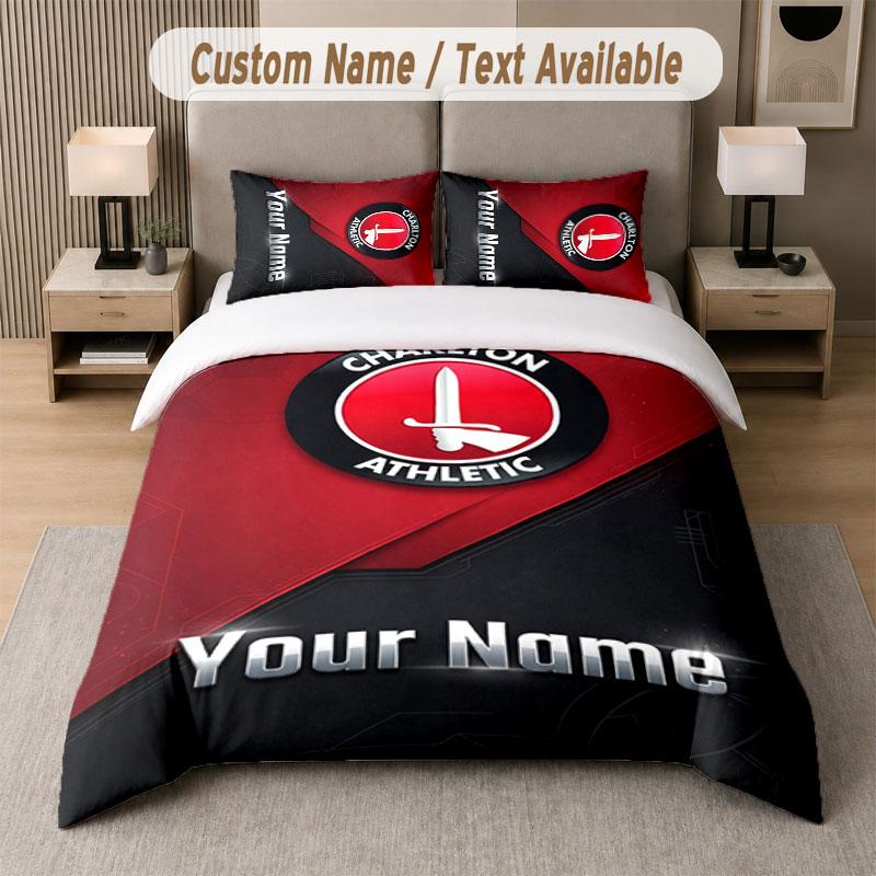 Custom Bedding Set Charlton Athletic Pattern, Print Name Text 1 Duvet Cover Plus 2 Pillowcases Home Textile