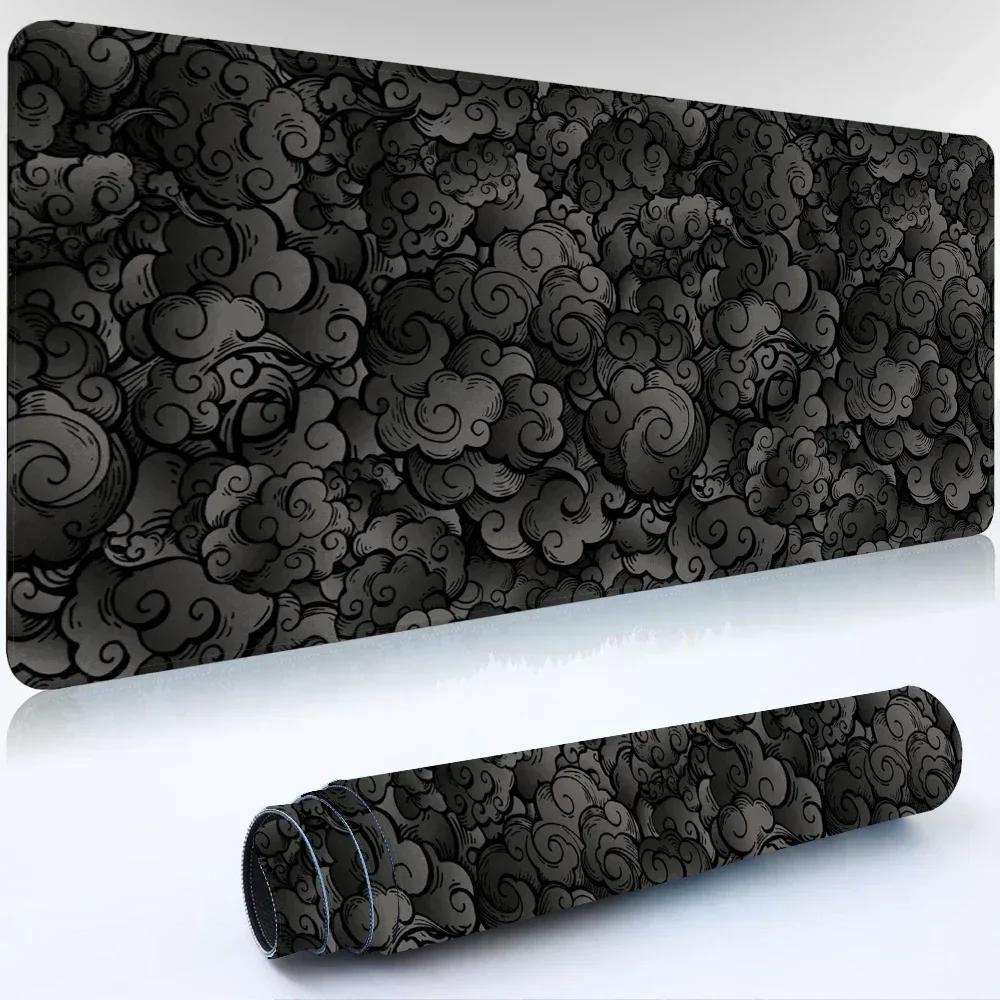 Japanese Clouds Mouse Pad  Kawaii Black Desk Mat Large NonSlip Rubber Gaming Mousepad for Office  Gaming
