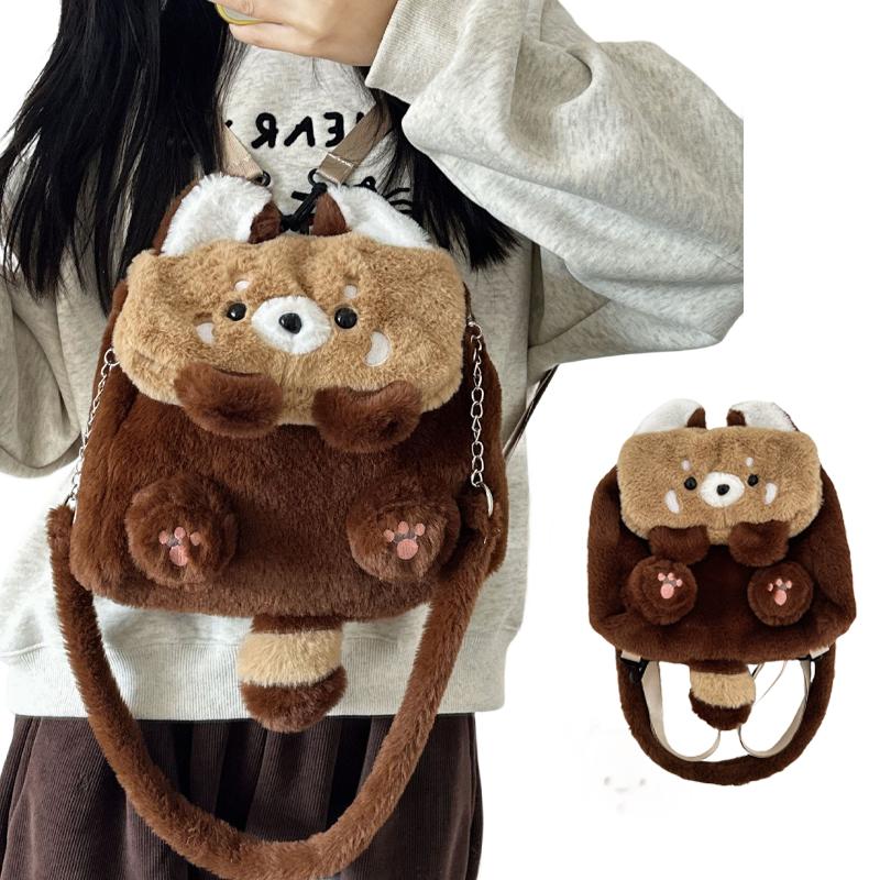 Cute Raccoon Fashionable Plush Backpack Detachable Shoulder Strap Bag Soft Cute Bag Anime Girl Plushie Backpack Bags for Woman