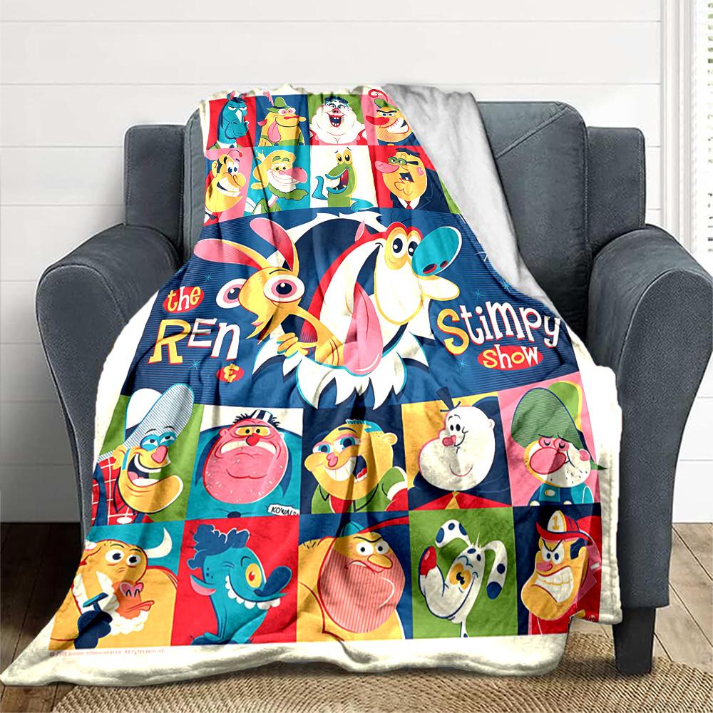 1pc The Ren & Stimpy Show Cozy Print Blanket Lightweight Warm Flannel Throw Blanket For Sofa, Bed, Living Room