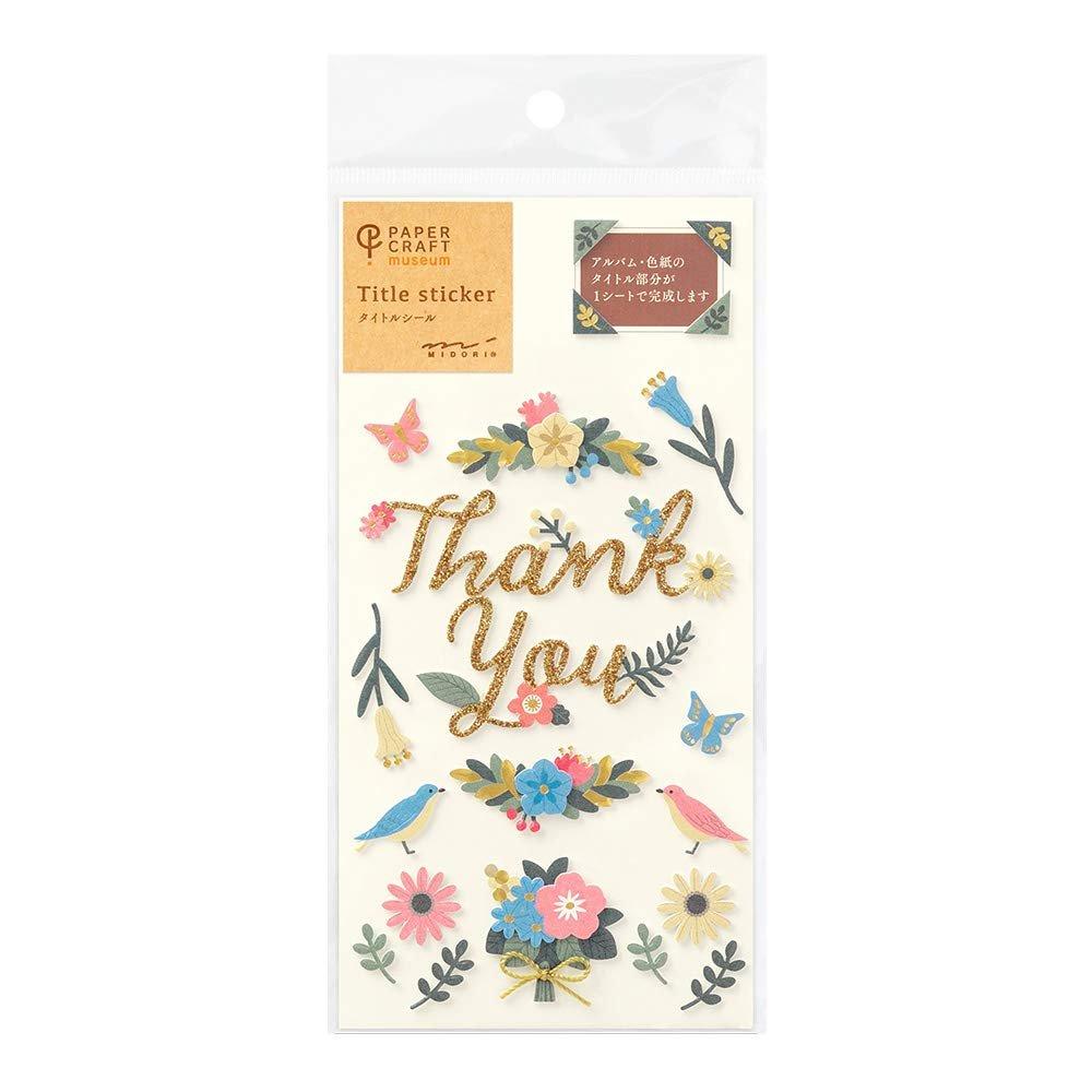 MIDORI Paper Craft Museum Title Sticker - Thank You Floral Pattern 82515006