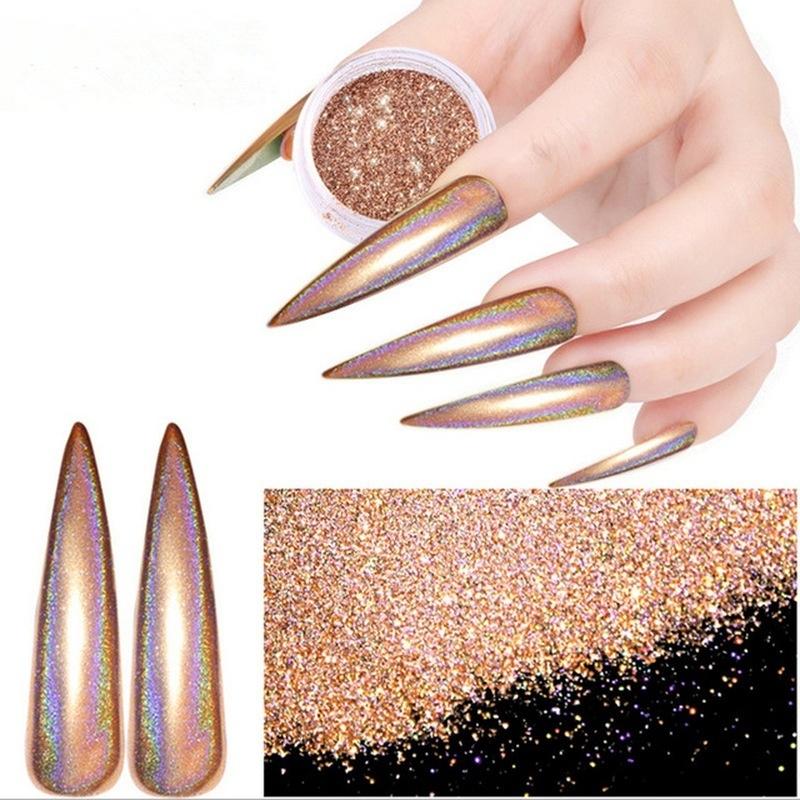 

Лазерный шампань Хамелеон Пудра-глиттер для ногтей Зеркальный Голографический Лазерный Хромовый пигмент Маникюр Нейл-арт Декор