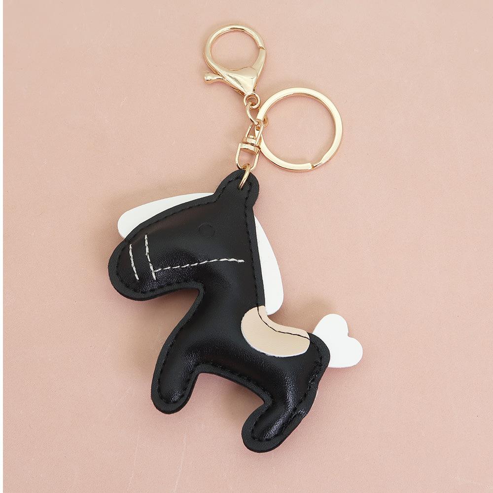 Women Leather Charms Bag Pendant KeyChain Cartoon Pony Rocking Horses Keyring Cute Animal Ornament Accessories