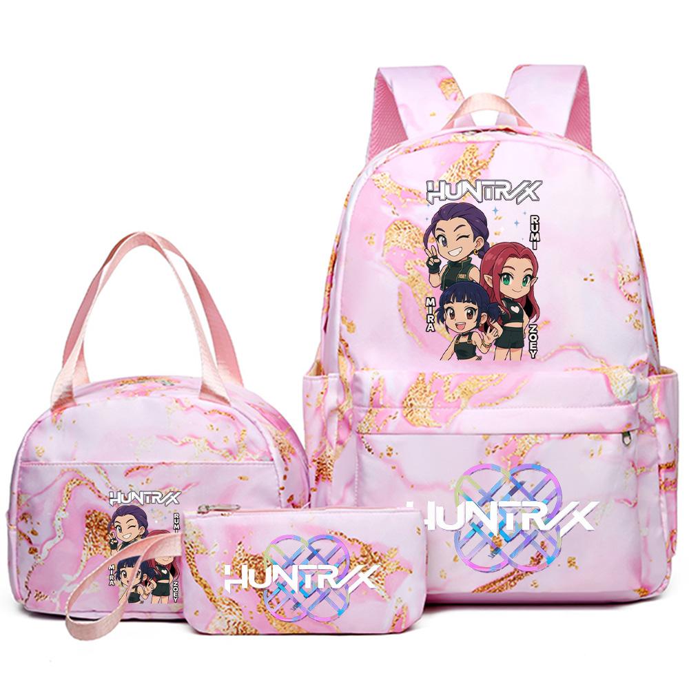 3Pcs/set Anime Cartoon Kpop Printed Backpack with Handbag Pencil Case for Teenager Student Girl Boy Bookbag Schoolbag Women Large Capacity Travel Bag