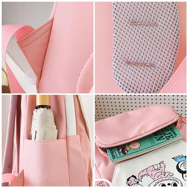 4pcs Sets LABUBU School Backpack Cute Cartoon Large-capacity Student Class Bag Junior High School Student School Bag High-value Four-piece Backpack