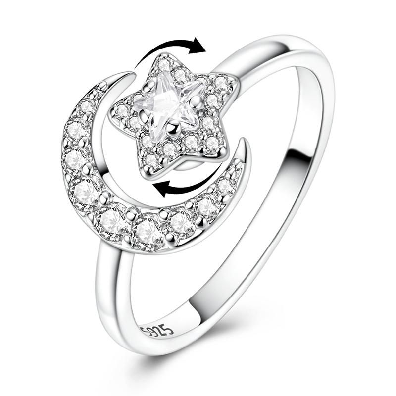 Original Copper Rings Sparking Rotating Star And Moon Open Rings For Women Girls Jewelry Birthday Anniversary Gifts