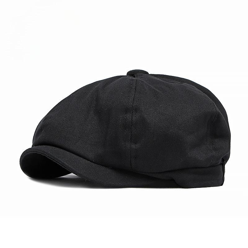 

Unisex Newsboy Cap British Vintage Octagonal Hat Simple Solid Color Cotton Baker Boy Cap Adjustable Retro Painter Hat 55-60cm чёрный