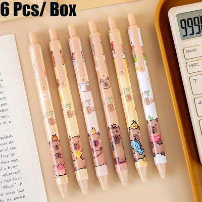 6PCS/ Box Creative Kapibala Stretchable Pen Aesthetic Cartoon Cute Writing Black 0.5mm Gel Pen School Prize supplies,Fun Birthday Gifts,Back To School