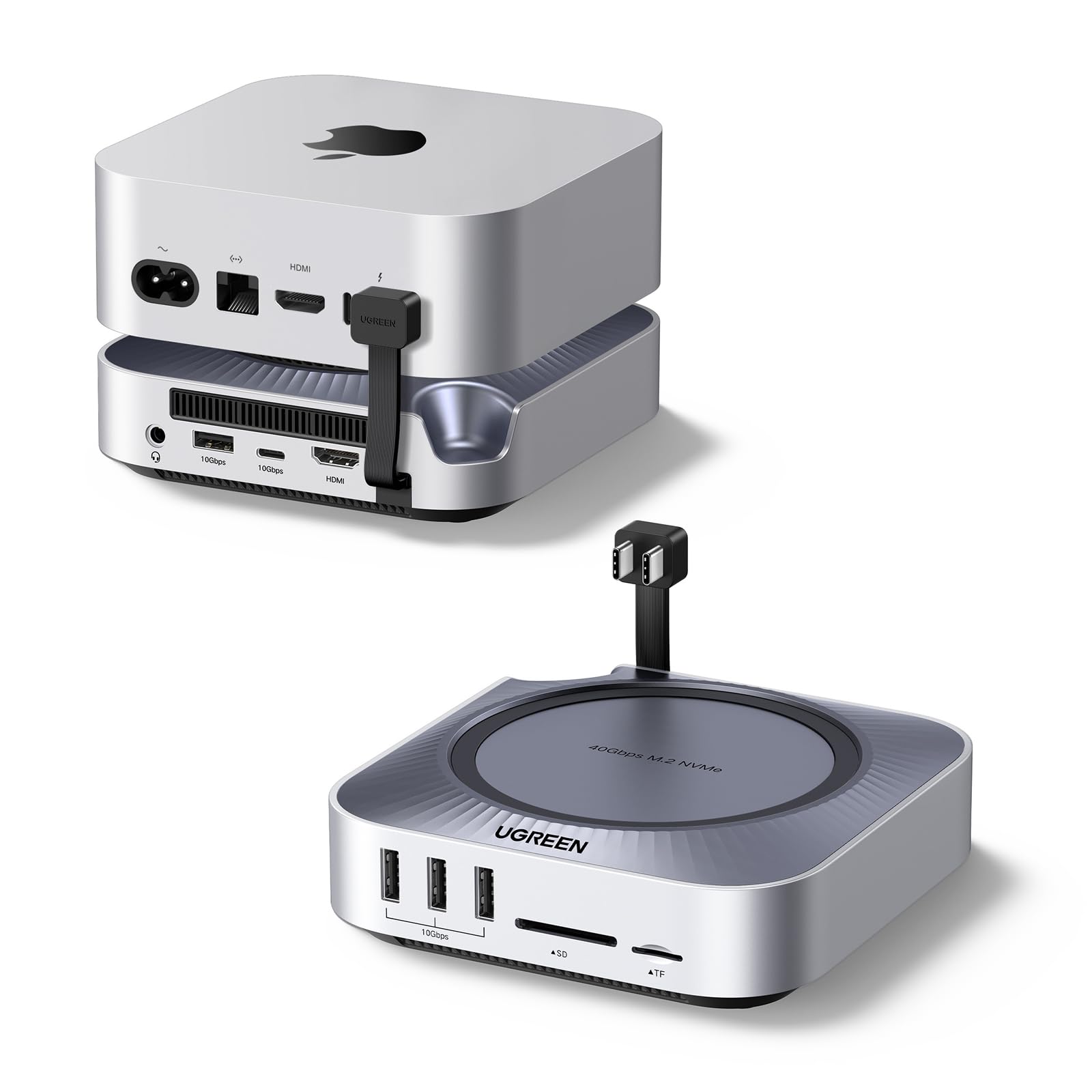 UGREEN Док-станция для Mac Mini Pro с двойным HD-видео, NVME 40 Гбит/с, USB Gen 2, SD-карта, алюминиевый сплав, тихий, интеллектуальное охлаждение, док-станция для Mac Mini M4