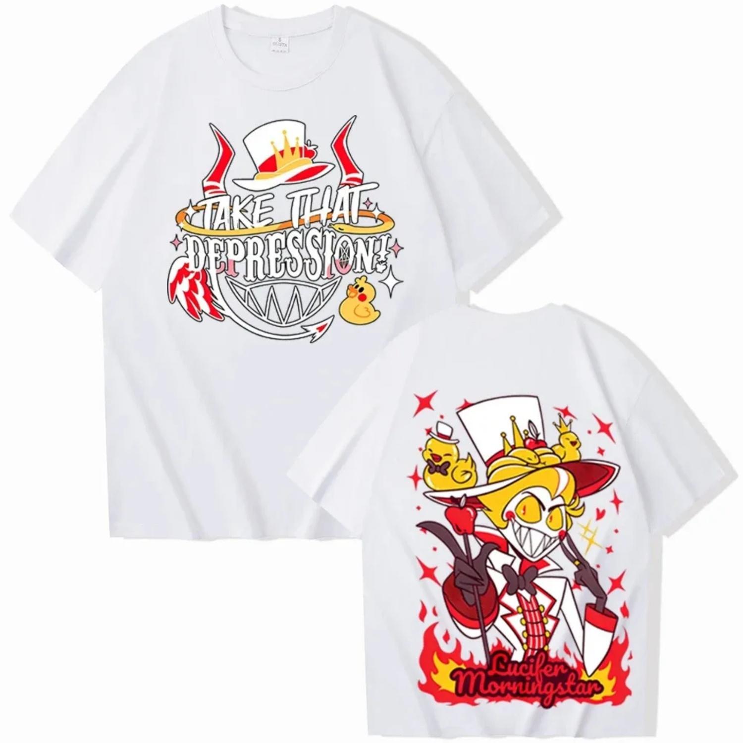 

2026 New Hazbin Hotel Lucifer Graphic Design Graphic Print Oversized T-shirt Man Woman Short Sleeve O-neck Casual T-Shirt Gift XXXXXL чорний