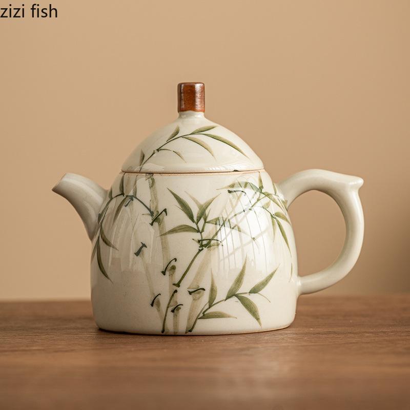 Bamboo Patterned Ceramic Teapot Single Pot Kung Fu Tea Set Teas Maker Filter Kettle Tea Kettle Teas Making Utensils Teaware Tool
