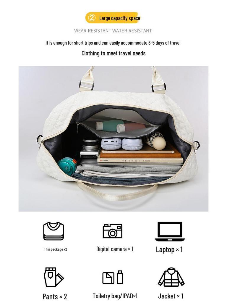 Women's Large Capacity Travel & Fitness Bag with Diamond Pattern - Wet/Dry Separation & Handheld Design