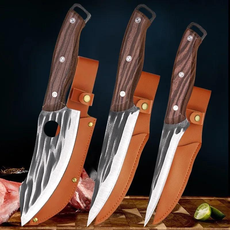 

Кованый нож для мяса, кухонный нож для очистки овощей, разделительный нож из нержавеющей стали, нож мясника, кухонные инструменты с крышкой
