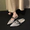 Summer Women Slippers 2025 New Rhinestone Leisure Slipper Retro Pointed Toe Metal Buckle Fashion Half Slipper Sandalias De Mujer