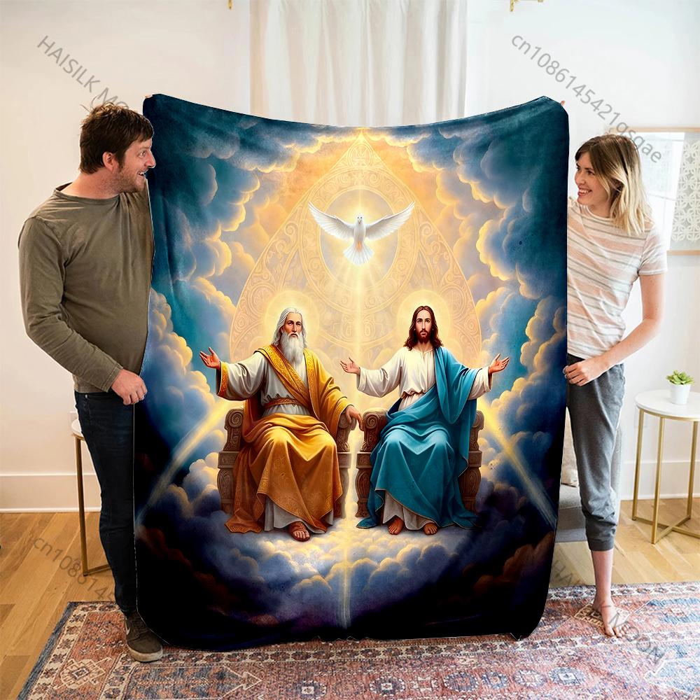 The Clouds In the Sky Jesus the Trinity Print Believer Pray Blanket Warm Soft Flannel Material Suitable for All Seasons Gift
