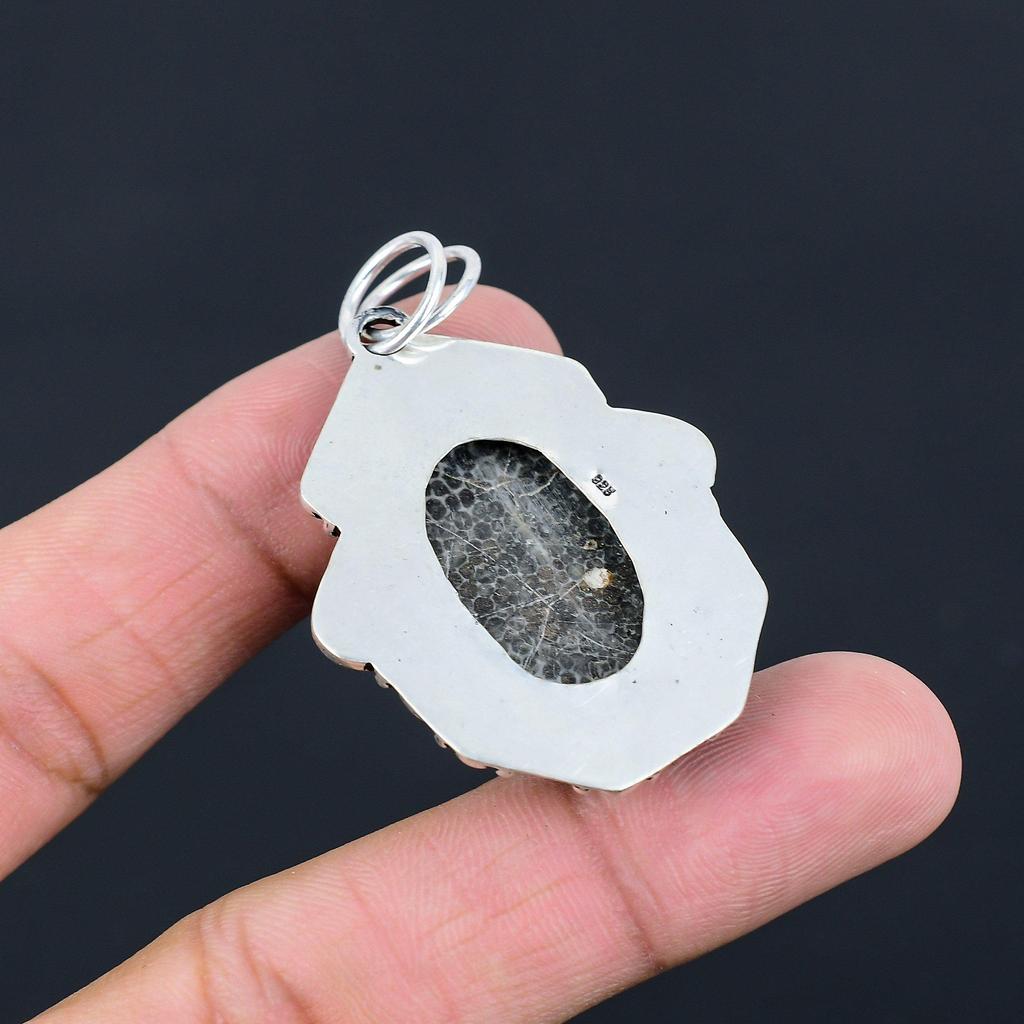 Daughters Day Sale Oval Natural Stingray Coral 925 Silver Bezel Pendant Jewelry