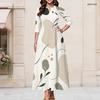 Women Plus Size Keyhole Neck 3 4 Sleeve Abstract Print Long Maxi Dress